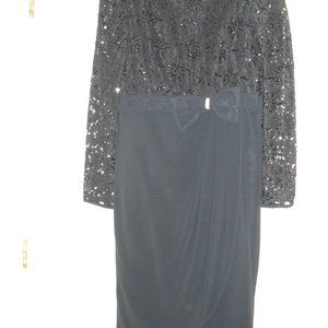 ANN HOBBS for Cattiva Black Dress - Lace & Sequins top and Sleeves - Size 12
